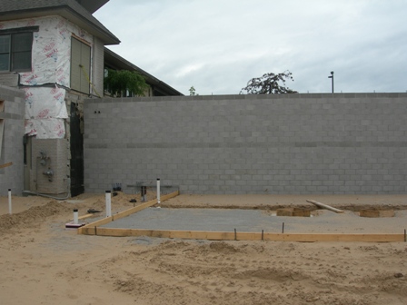 photo of the concrete masonry wall being built for part of the Church Addition - view from the rear elevation of Word of Life Baptist Church in Alpena Michigan