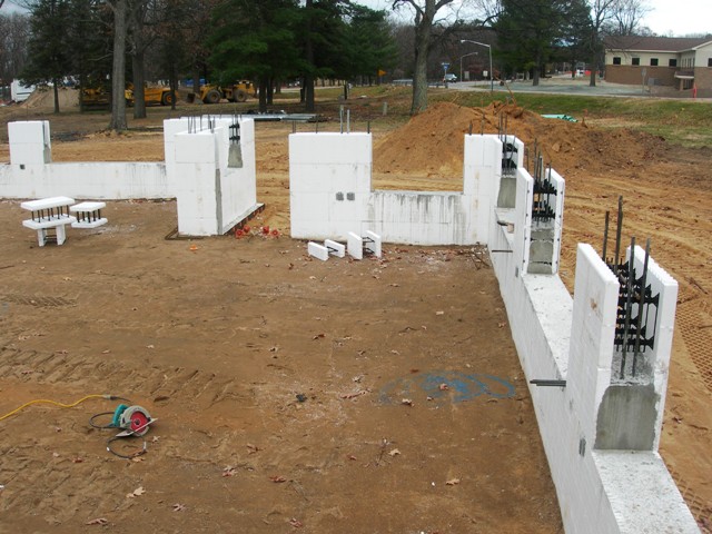 picture of ICF building elements being erected at exterior walls for Camp Grayling Dining Hall