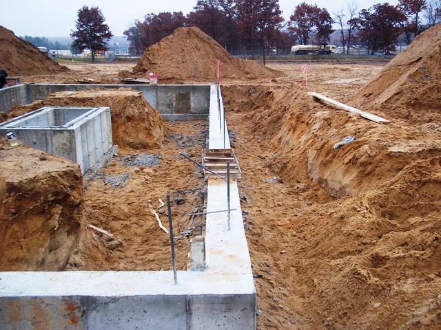 Concrete footings in an excavated site
