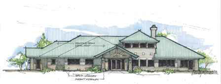 hand drawn color conceptual design sketch of West Elevation of proposed General Aviation Terminal