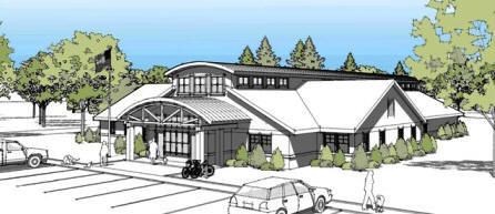 3D rendering with building in black and white, and background in color - Otsego County proposed Animal Shelter (conceptual design) - link to project page